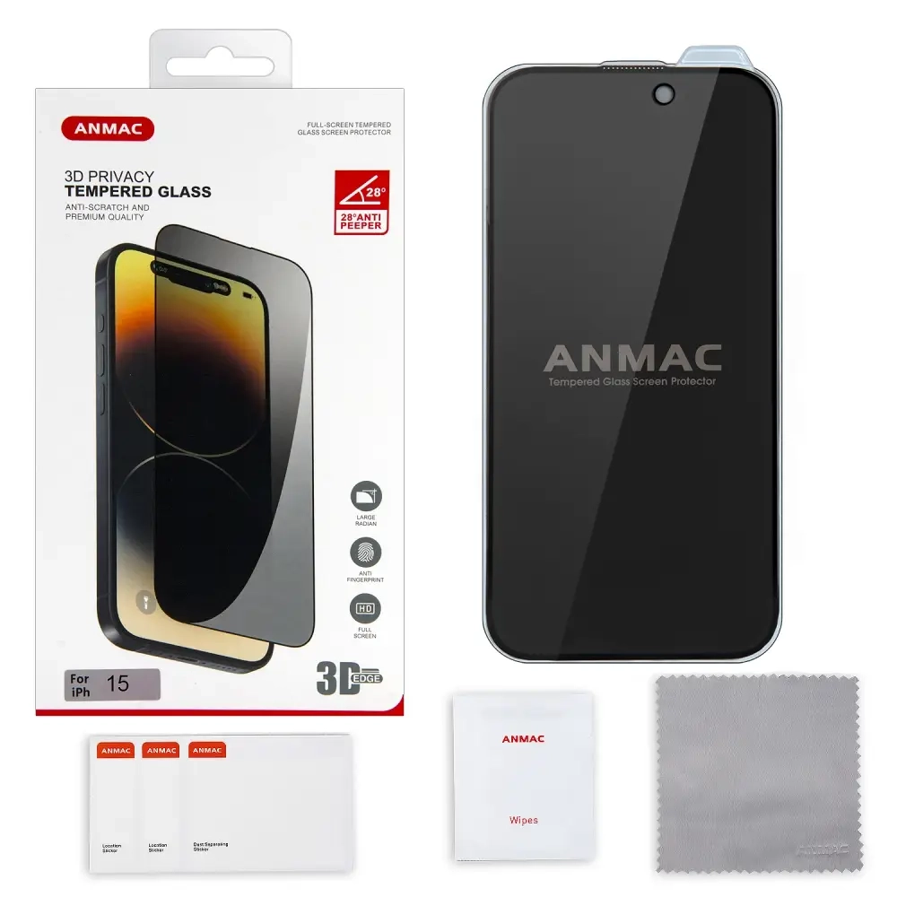 Защитное стекло iPh 15/iPh 16 ANMAC 3D Privacy с сеточкой Арт.1137466