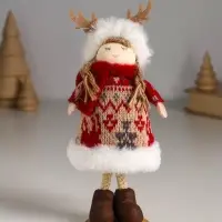 Кукла интерьерная "Малышка в вязаном платье в шапке с рожками" 6,5х6,5х16,5 см