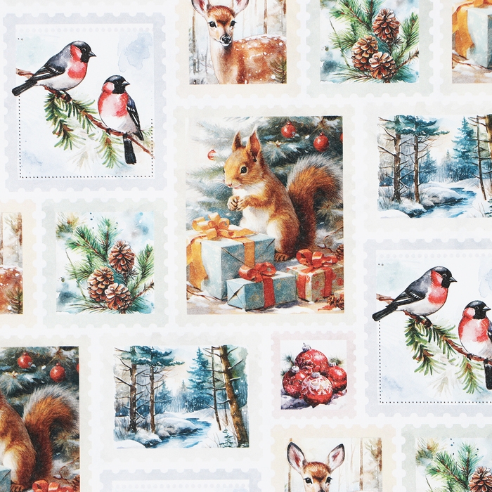 Упаковочная бумага на новый год, двухсторонняя крафтовая &laquo;Новогодние марки&raquo;, 70 х 100 см