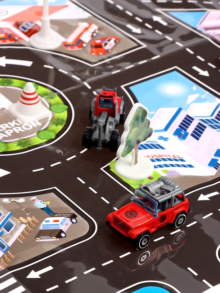 АВТОГРАД Парковка "Пожарный патруль", 6 машин, свет, звук, дым