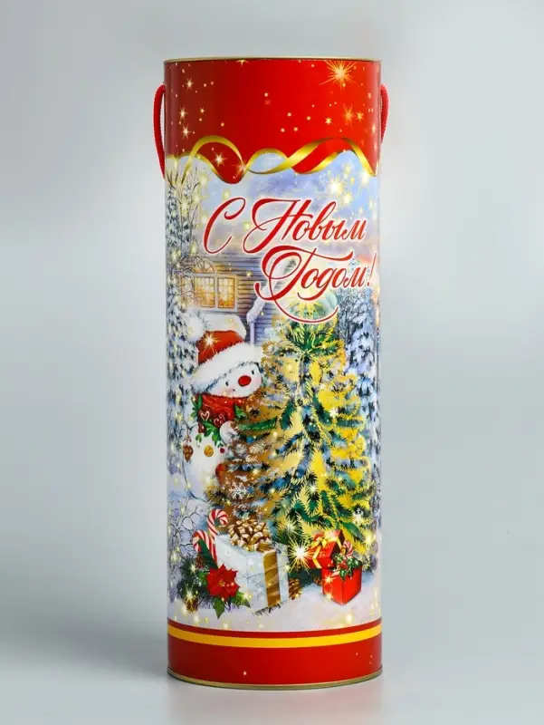 Подарочная коробка, тубус под бутылку &laquo;Золотая елочка&raquo; 120х345мм (325 мм внутр. Высота)&para;