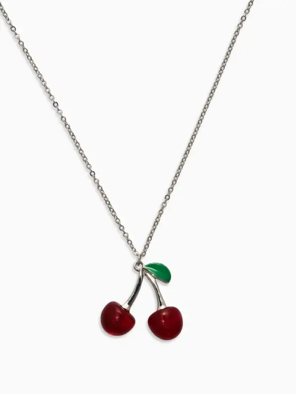 Кулон на цепочке "Черешня", цвет бордово-зелёный в серебре 40+удл