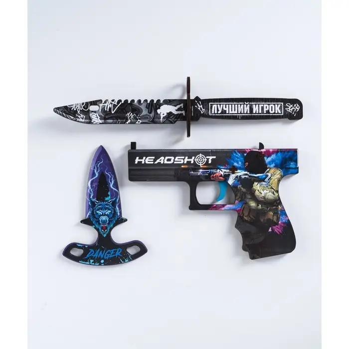 Набор сувенирное оружие &laquo;Headshot&raquo;, пистолет, штык-нож, нож тычковый, 3 шт