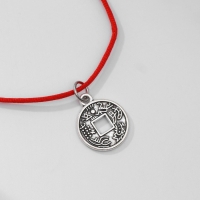 Браслет-оберег &laquo;Красная нить&raquo; денежная, цвет чернёное серебро, d=8 см