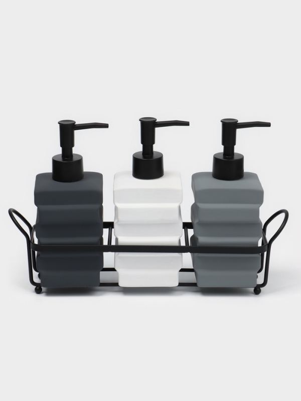 Набор дозаторов для ванной "Геометрия", 3 предмета с подставкой