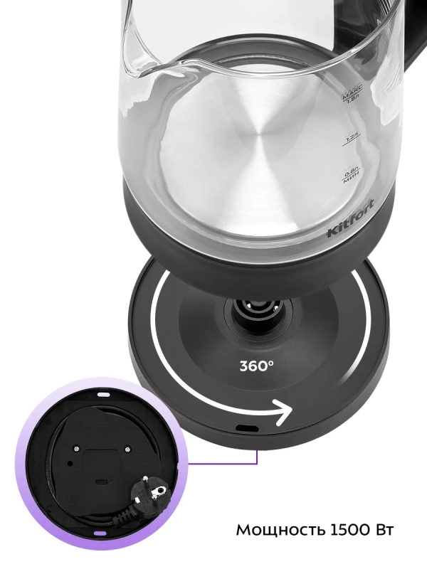 Чайник электрический стеклянный КТ-6708 - 1,8 л