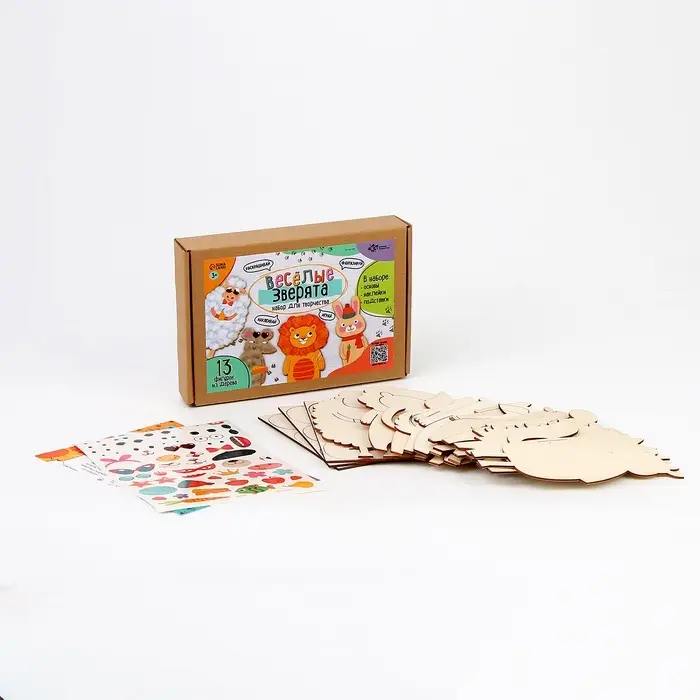 Роспись по дереву &laquo;Весёлые зверята&raquo;, 13 основ, с наклейками