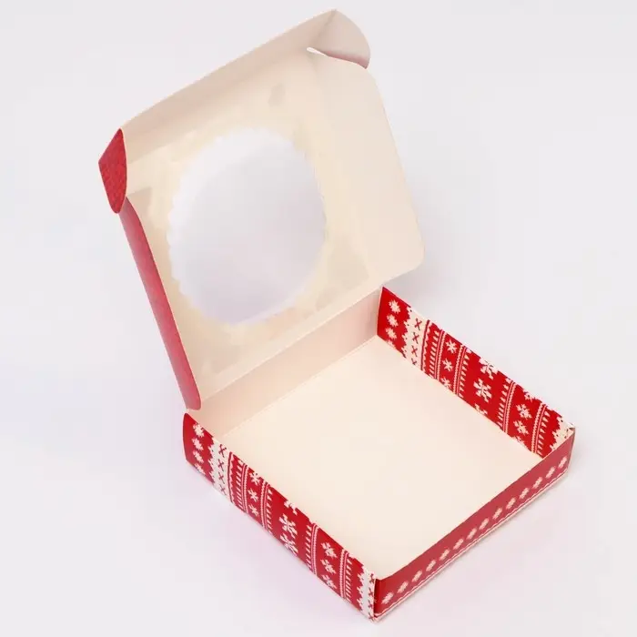 Подарочная коробка сборная с окном &laquo;Вязанка&raquo;, 11.5&times;11.5&times;3 см