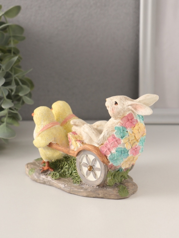 Сувенир полистоун "Цыплята везут кролика в колеснице" 14,5х7х9 см