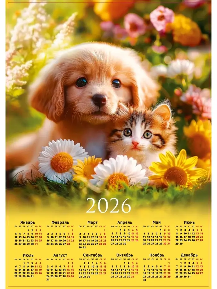 Календарь 2026 &laquo;Щенок с котёнком&raquo;, А2
