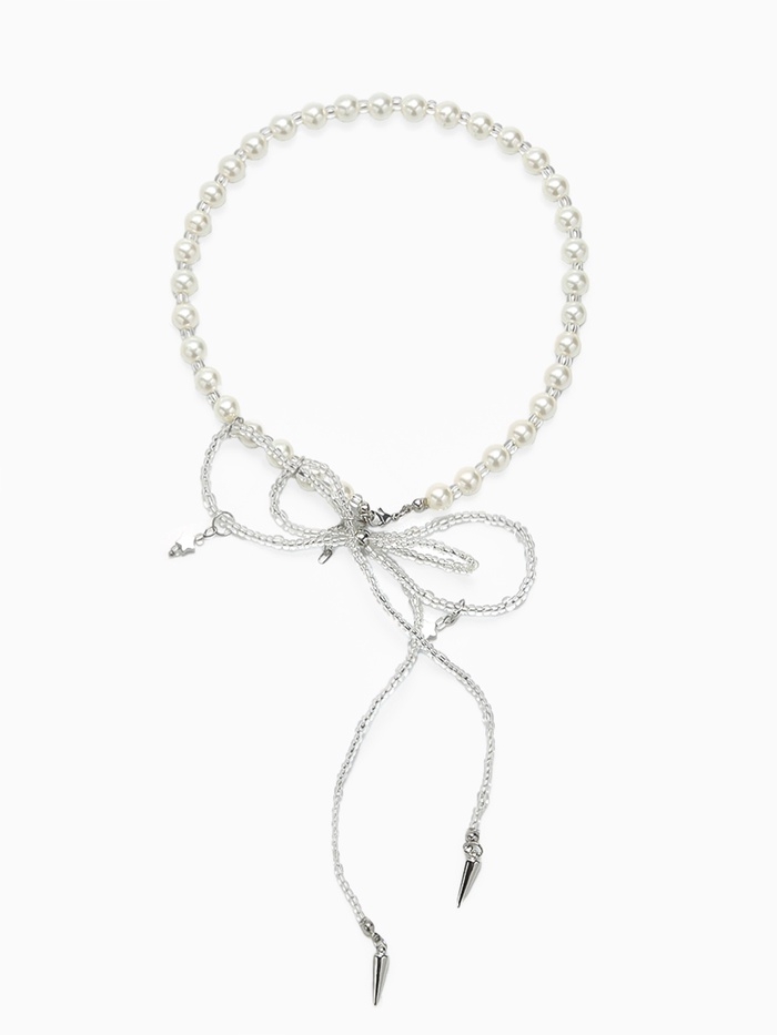 Бусы с жемчугом &laquo;Бантик&raquo; двойной, цвет белый в серебре, 37 см