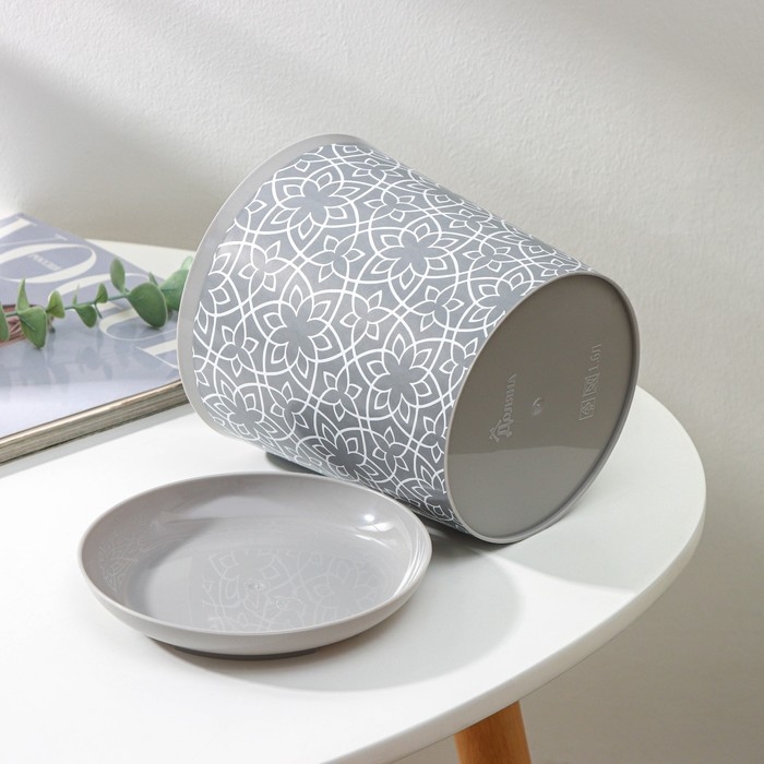 Горшок для цветов с поддоном Доляна &laquo;Кракле&raquo;, 1,6 л, d=14 см, h=15,5 см, пластиковый, цвет серый