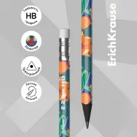 Карандаш чернографитный с ластиком ErichKrause "Flower", HB, грифель d=2.2 мм, пластик, трёхгранный в тубусе, микс