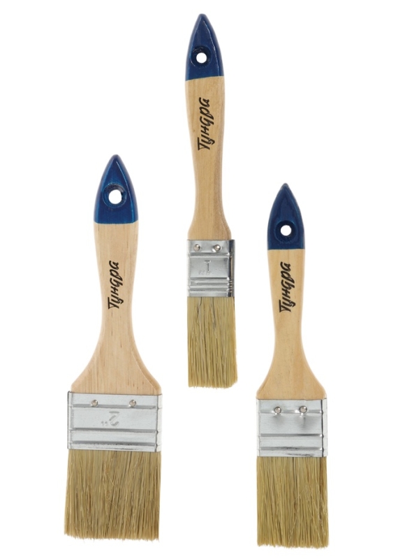 Набор кистей ТУНДРА, натуральная щетина, деревянная рукоятка, 1-1.5-2" (25, 38, 50 мм)