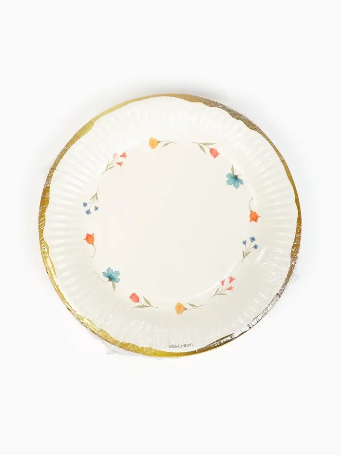 Тарелка одноразовая бумажная &laquo;Керамика с цветами&raquo;, 18 см