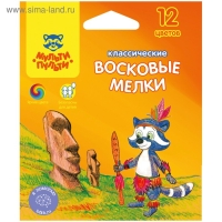 Мелки восковые 12 цветов Мульти-Пульти "Енот на острове Пасхи", круглые, картонная упаковка, европодвес