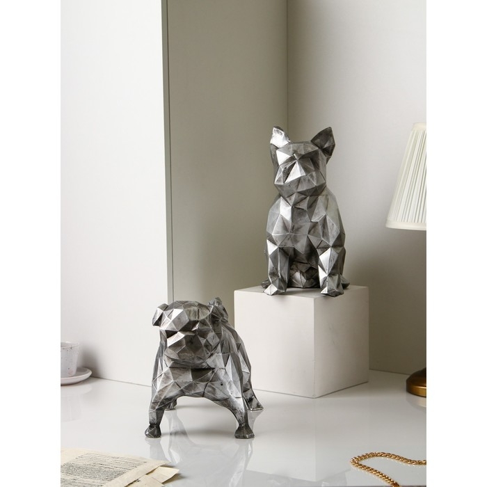 Набор фигур &laquo;Бульдог&raquo;, геометрия, полистоун, 34 см, цвет серебро