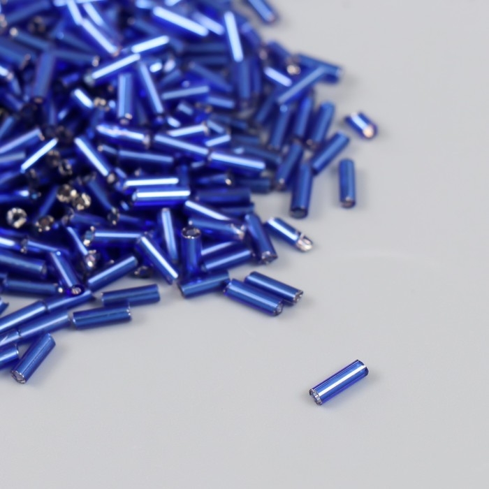 Стеклярус стекло 3&rdquo; "Ярко-синий" металлик набор 20 гр