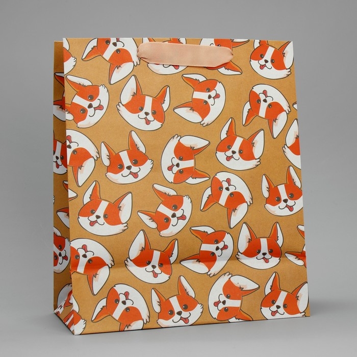 Пакет подарочный крафтовый вертикальный, упаковка, &laquo;Пёсик&raquo;, ML 23 х 27 х 11.5 см