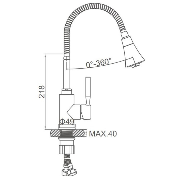 Смеситель для кухни Accoona A9890G-3, однорычажный, гибкий излив, 2 режима, белый