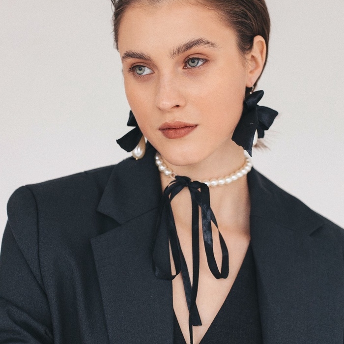 Чокер &laquo;Новый стиль&raquo; жемчужины с завязкой, цвет черно-белый 35 см