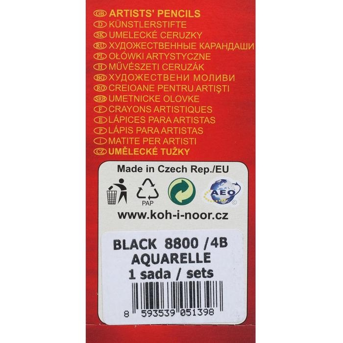 Карандаш художественный чернографитный акварельный 7.5 мм, Koh-I-Noor GIOCONDA 8800 4В, L=175 мм