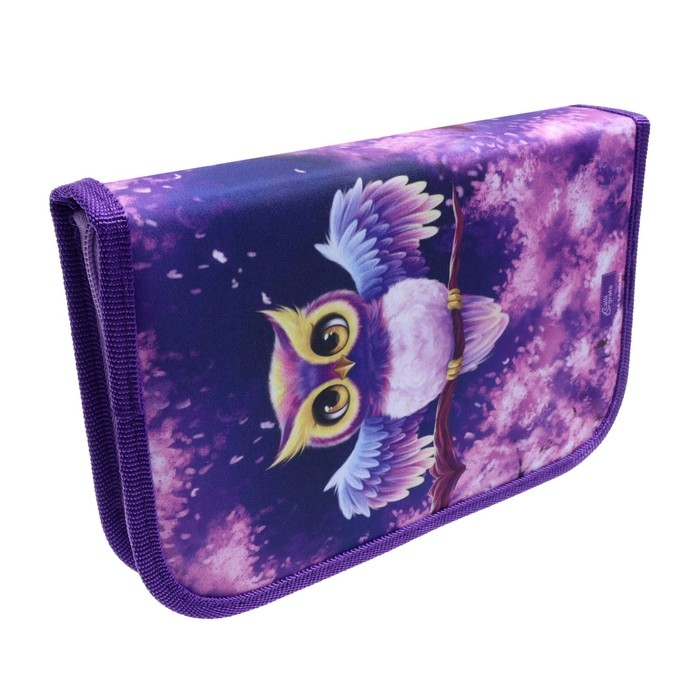 Пенал 3 секции, вкладка внутри, 140 х 210 х 40 мм, тканевый, Calligrata TOP Block "Совушка"