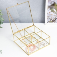 Шкатулка стекло с металлическим каркасом с делениями"Квадрат с гранями"  7х16х16 см