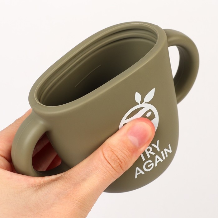 Поильник с трубочкой детский силиконовый &laquo;Try again&raquo;, 200 мл., с ручками, цвет зеленый