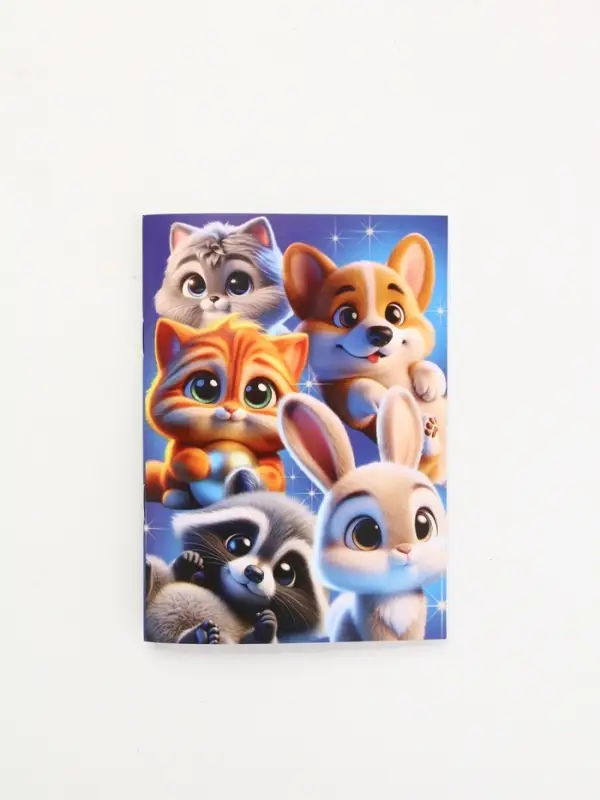 Блокнот А6, 32 л на скрепке, в клетку  "Пушистики"