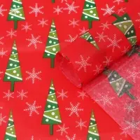 Бумага упаковочная тишью "Зимний лес", красная, 50 х 66 см