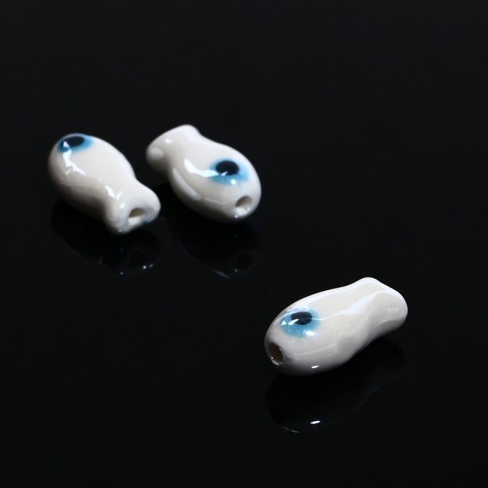 Бусина керамическая &laquo;Рыбка&raquo;, 1&times;0,8&times;1,8 см, (набор 3 шт.), цвет бело-синий