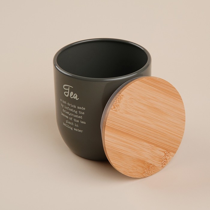 Банка для чая SL Home, 9,5&times;14 см, цвет серый, с бамбуковой крышкой