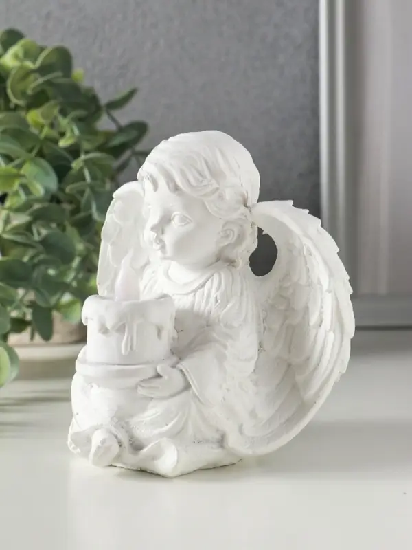 Сувенир полистоун свет "Белоснежный ангел с тортом" 11,8х8х11,5 см