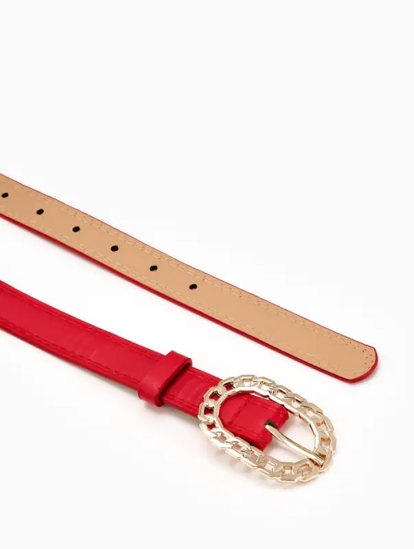 Ремень жен 04-01-01-01, Июнь2503, 2,5*0,3*110 см, без винта, пряж золото, 1 прокол, красный   109031