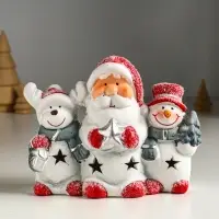 Сувенир керамика свет "Дед Мороз, снеговик и лосик" 15,5х5,8х11,5 см