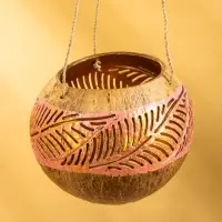 Подсвечник подвесной из кокоса, 11-13 см, розово-золотой