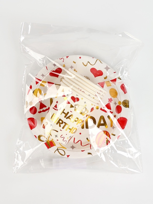 Набор бумажной посуды "С днём рождения", набор 12 шт., цвет белый