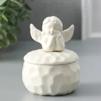 Шкатулка керамика "Ангелочек" белая 8х8х10,5 см