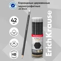Карандаш чернографитный с ластиком Erich Krause &laquo;Jet Black 101&raquo;, HB, грифель d=2.2 мм, дерево, шестигранный в тубусе, чёрный корпус