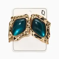 Серьги акрил "Ромб ажур", цвет морской в золоте