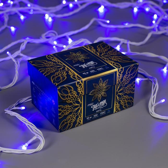 Гирлянда &laquo;Нить&raquo; 10 м, IP44, УМС, белая нить, 100 LED, свечение синее, 220 В