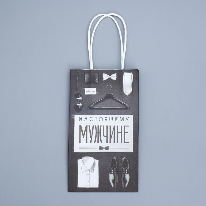 Пакет подарочный крафтовый, упаковка, &laquo;Мужские атрибуты&raquo;, 12 х 21 х 9 см