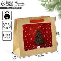 Пакет подарочный новогодний крафтовый с пластиковым окном &laquo;Новогоднее чудо&raquo;, 24 х 20 х 11см