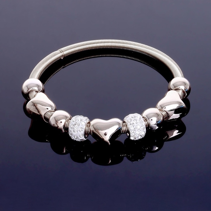 Браслет со стразами &laquo;Марджери&raquo; сердце, цвет белый в серебре, d=6,5 см