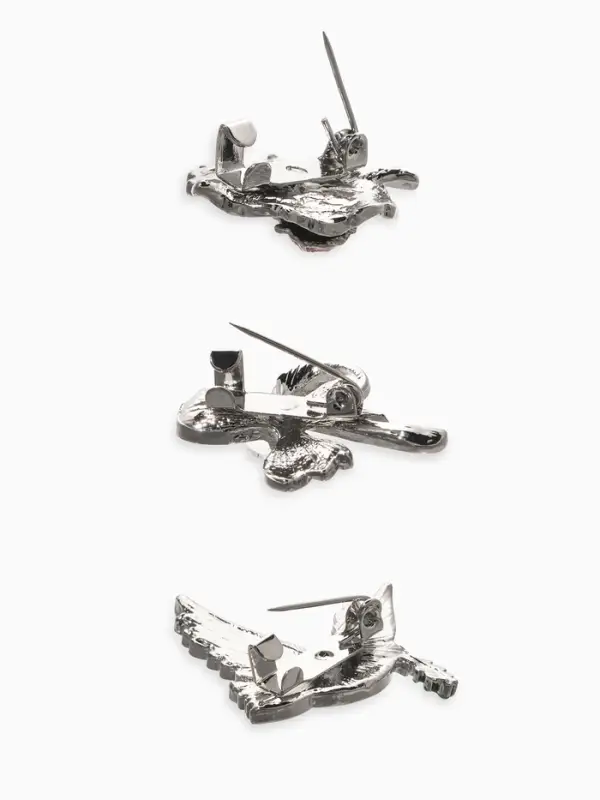 Броши "Голубь, листик, подснежник" (набор 3шт), цветной в серебре