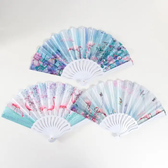 Веер пластик, текстиль "Фламинго" МИКС 23 см