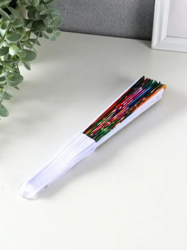 Веер пластик, текстиль "Пластилиновые цветы" МИКС 23 см