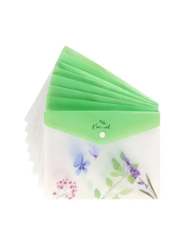 Папка-конверт А5 Hatber "NATURAL BLUE FLOWERS", на кнопке, пластик 180мкм, текстур с печат