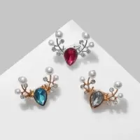 Брошь &laquo;Олень&raquo; жемчужные рога (неделимая фасовка 12 шт., цена за шт.), цвет МИКС